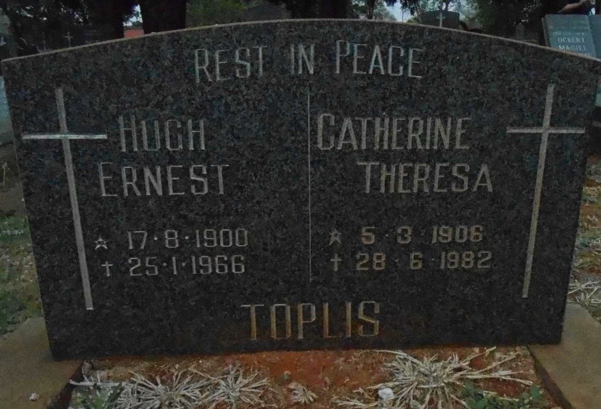 TOPLIS Hugh Ernest 1900-1966 &amp; Catherine Theresa 1906-1982