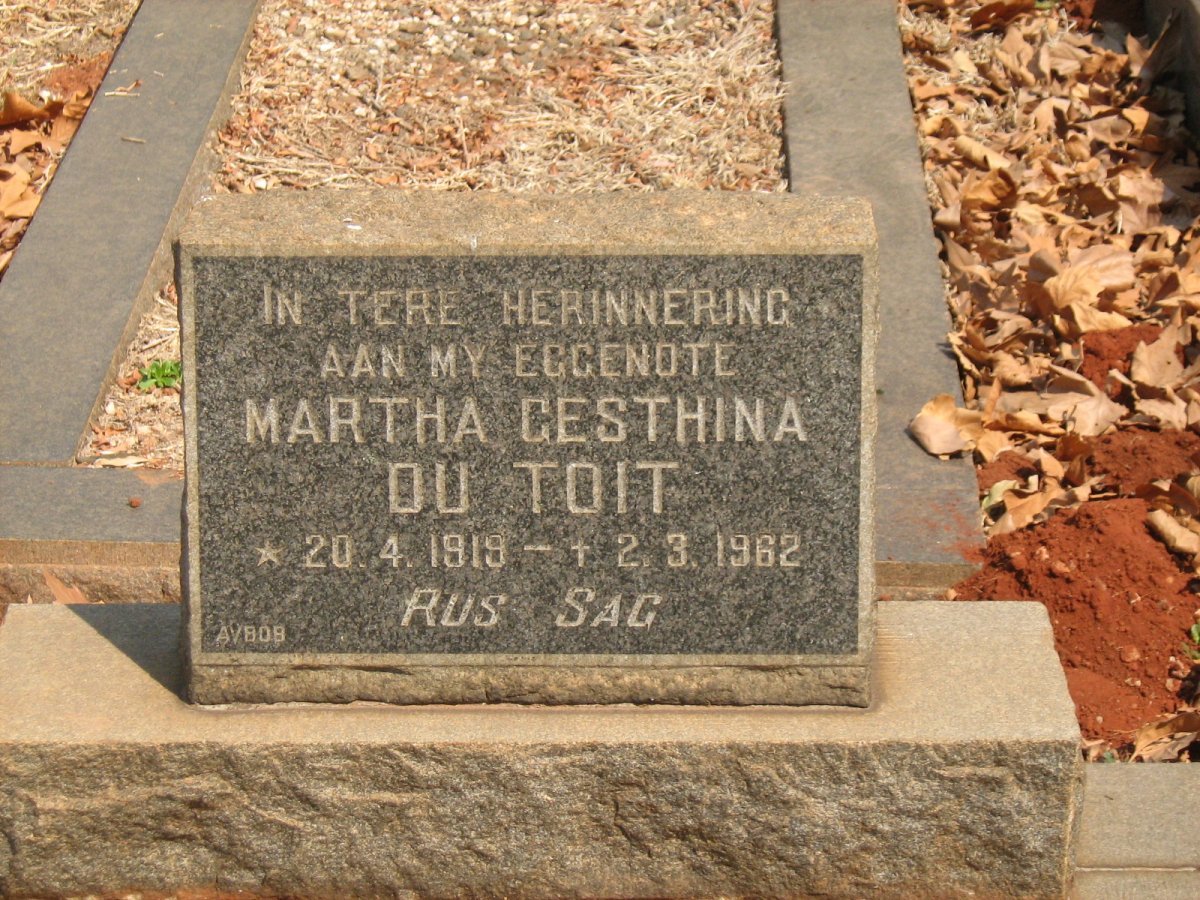 TOIT Martha Gesthina, du 1919-1962