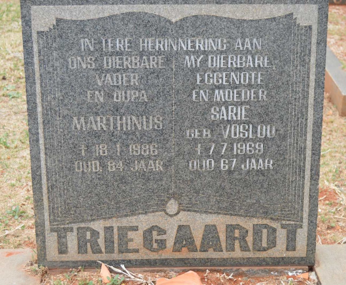 TRIEGAARDT Marthinus -1986 &amp; Sarie VOSLOO -1969