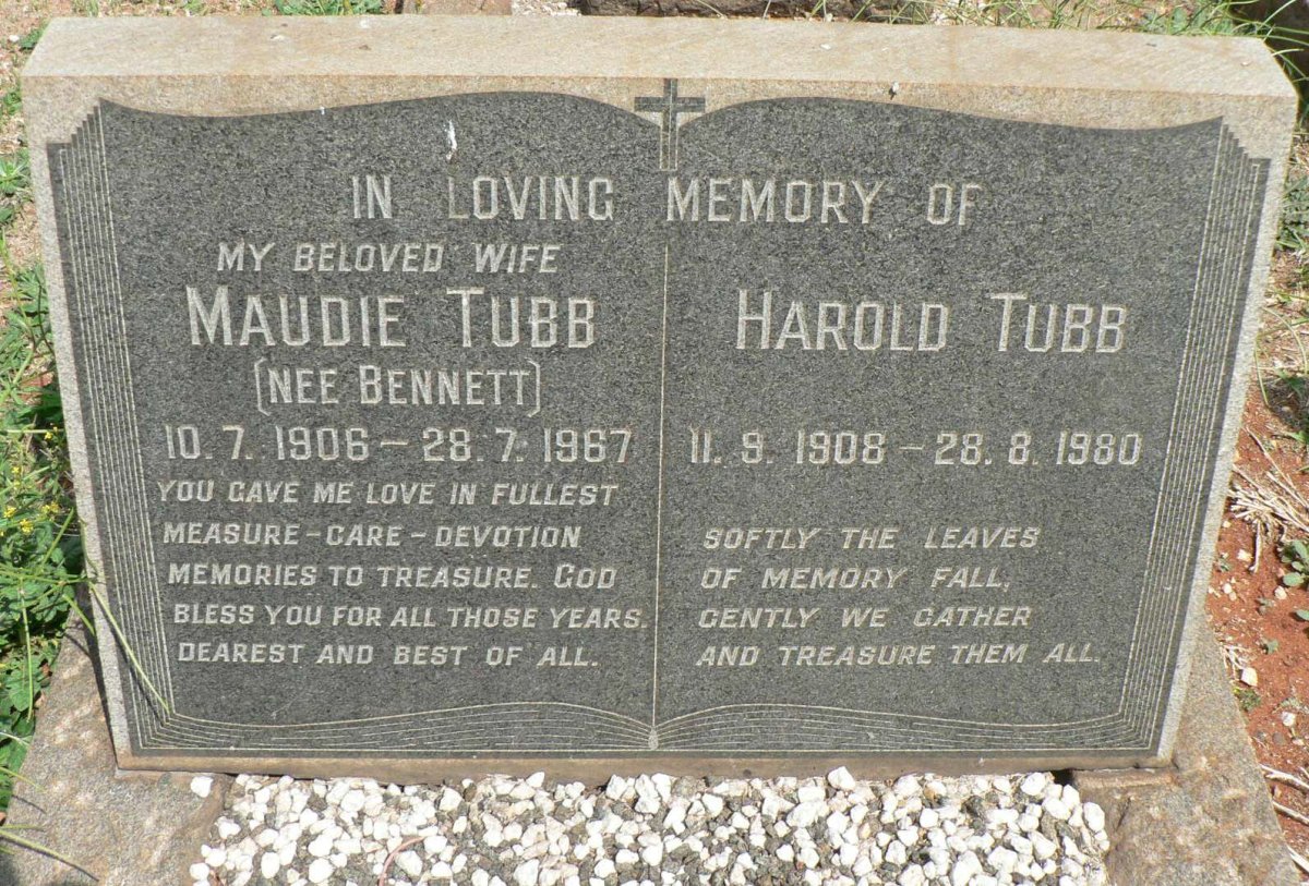 TUBB Harold 1908-1980 &amp; Maudie BENNETT 1906-1967