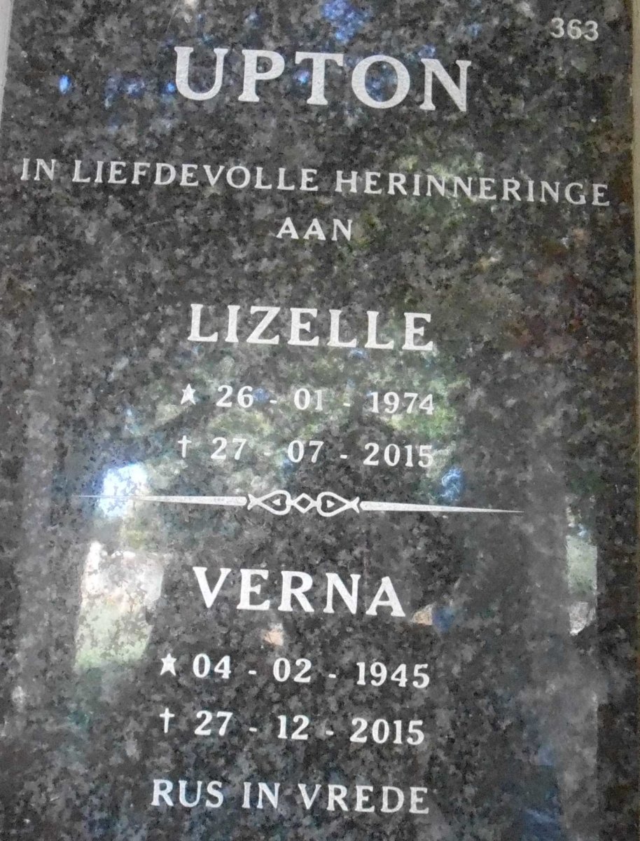 UPTON Verna 1945-2015 :: UPTON Lizelle 1974-2015