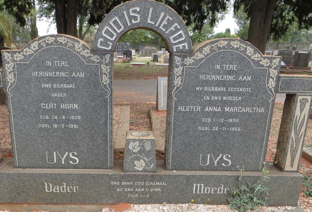 UYS Gert Horn 1909-1991 &amp; Hester Anna Margaretha 1895-1955