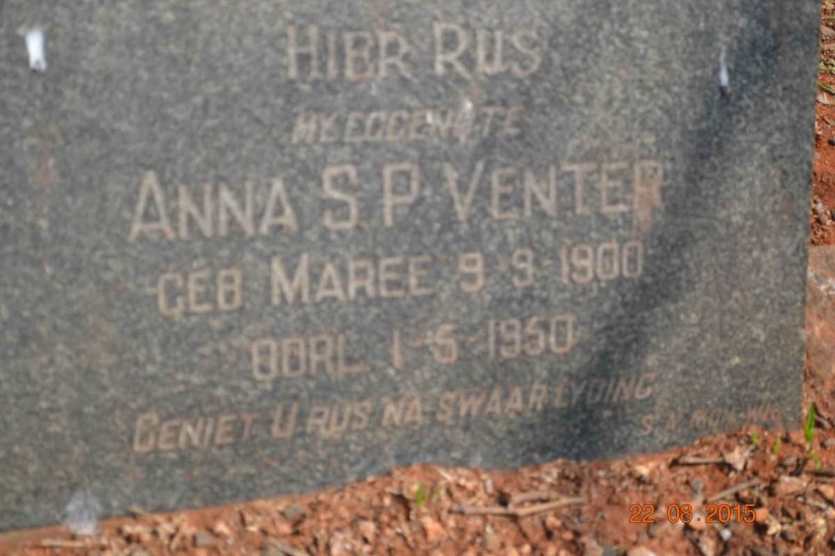 VENTER Anna S.P. nee MAREE 1900-1950