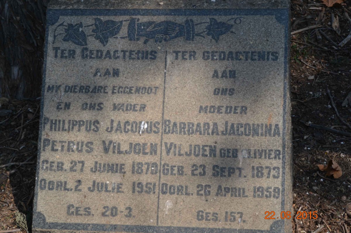 VILJOEN Philippus Jacobus Petrus 1870-1951 &amp; Barbara Jacomina OLIVIER 1873-1959