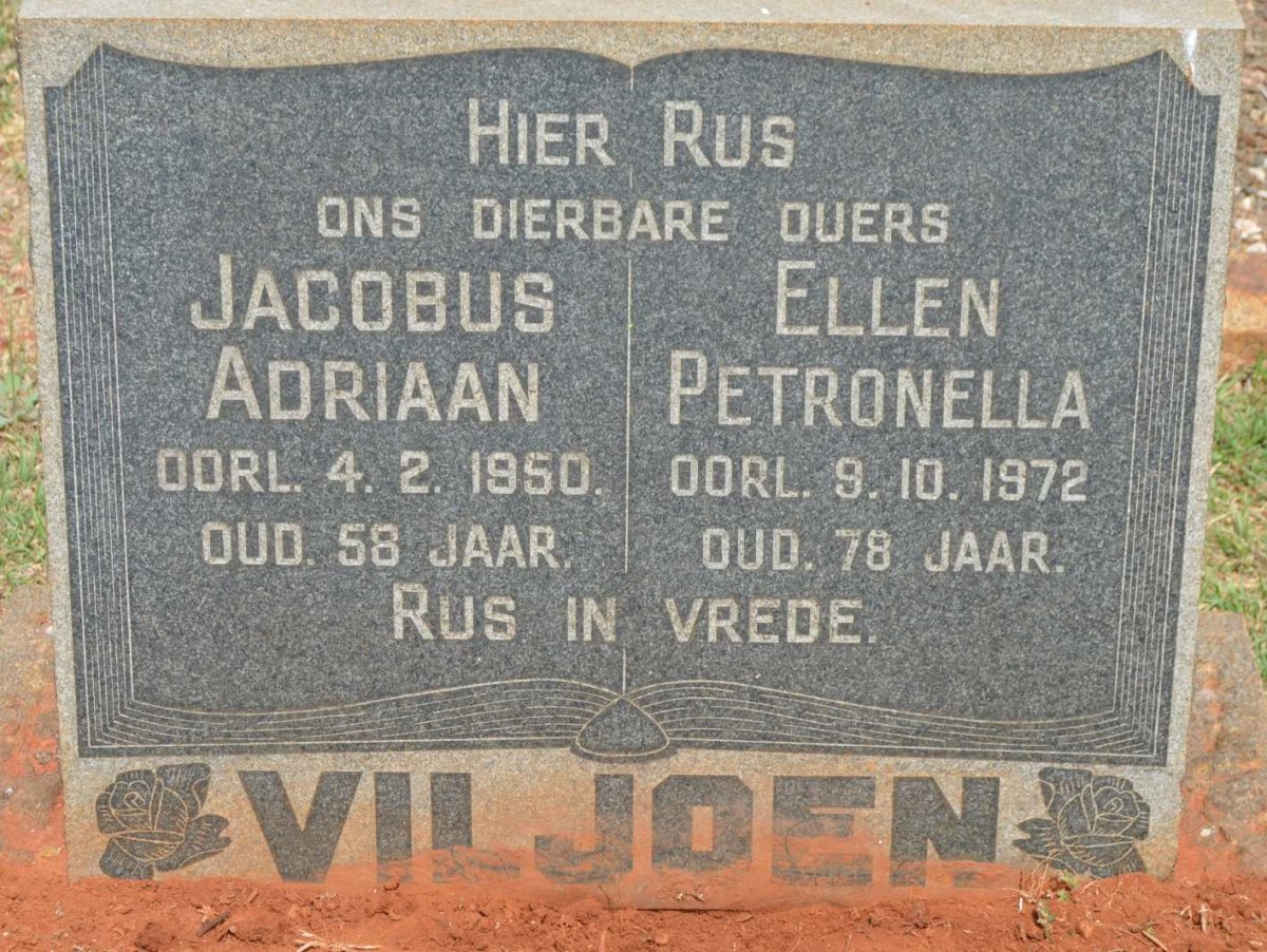 VILJOEN Jacobus Adriaan -1950 &amp; Ellen Petronella -1972