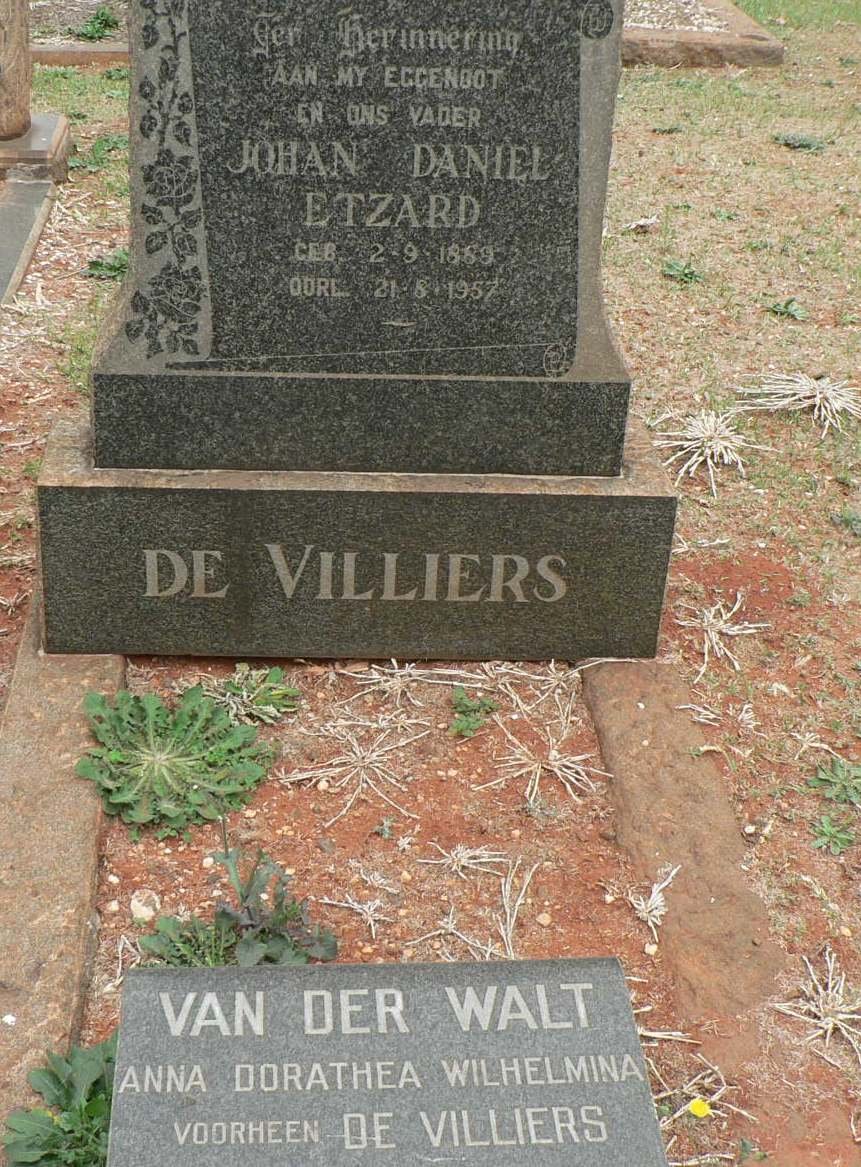 VILLIERS Johan Daniel Etzard, de 1889-1957 &amp; Anna Dorathea Wilhelmina VAN DER WALT nee BOOYENS 1905-1979