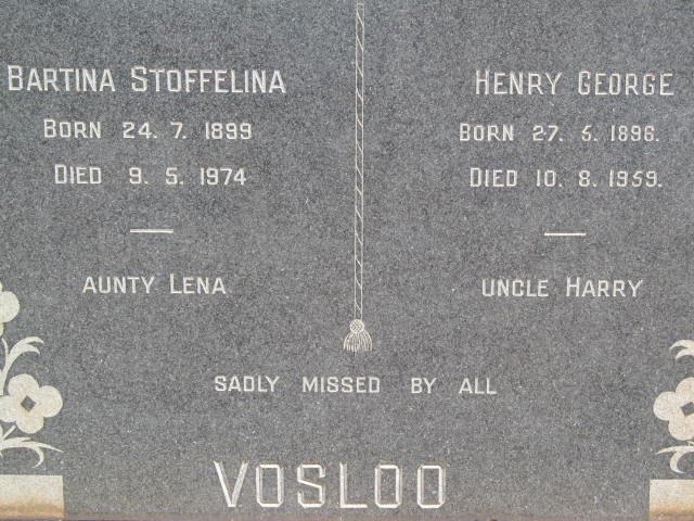VOSLOO Henry George 1896-1959 &amp; Bartina Stoffelina 1899-1974