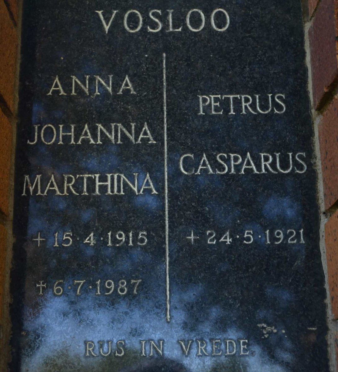 VOSLOO Petrus Casparus 1921- &amp; Anna Johanna Marthina 1915-1987