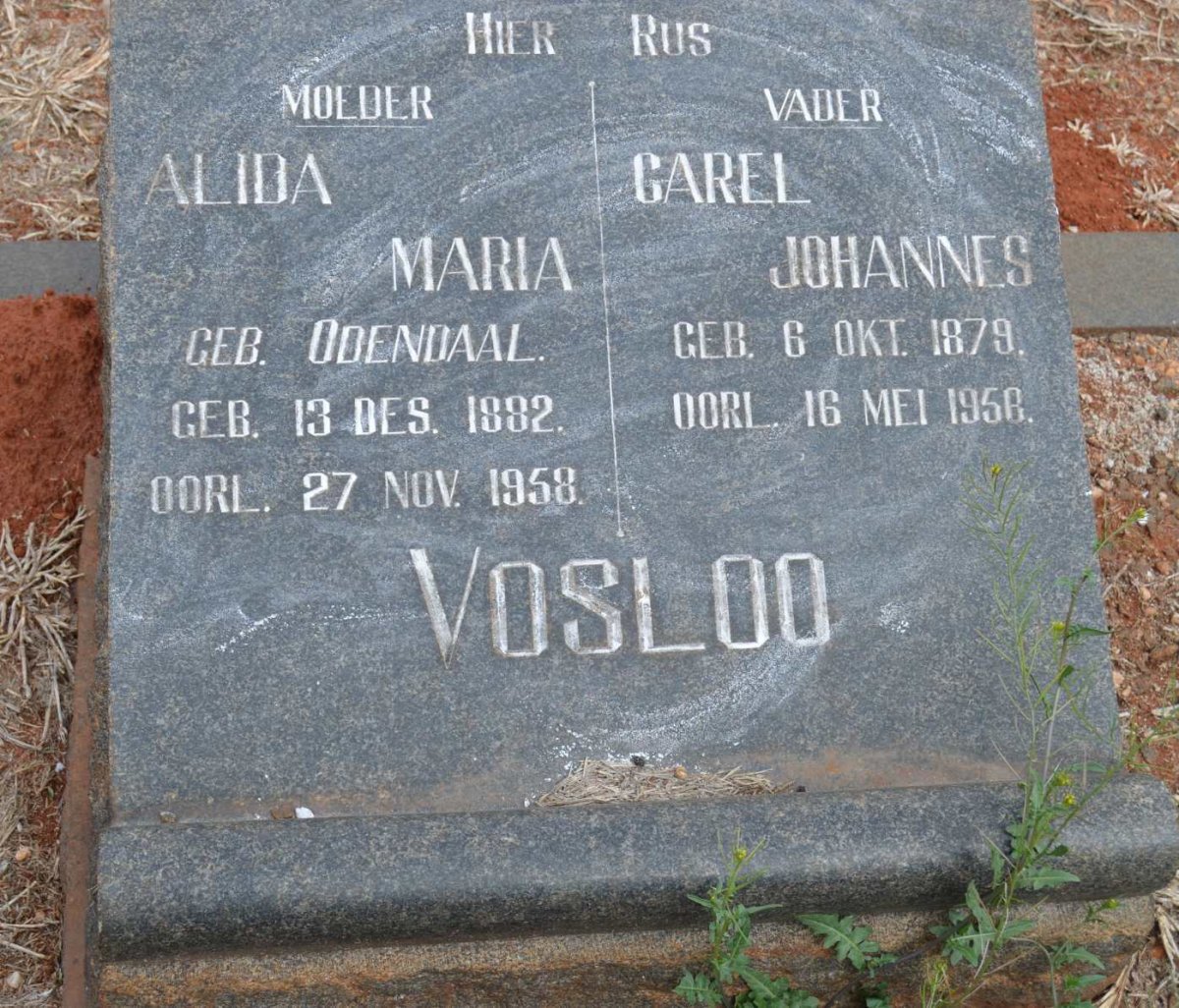 VOSLOO Carel Johannes 1879-1958 &amp; Alida Maria ODENDAAL 1882-1958