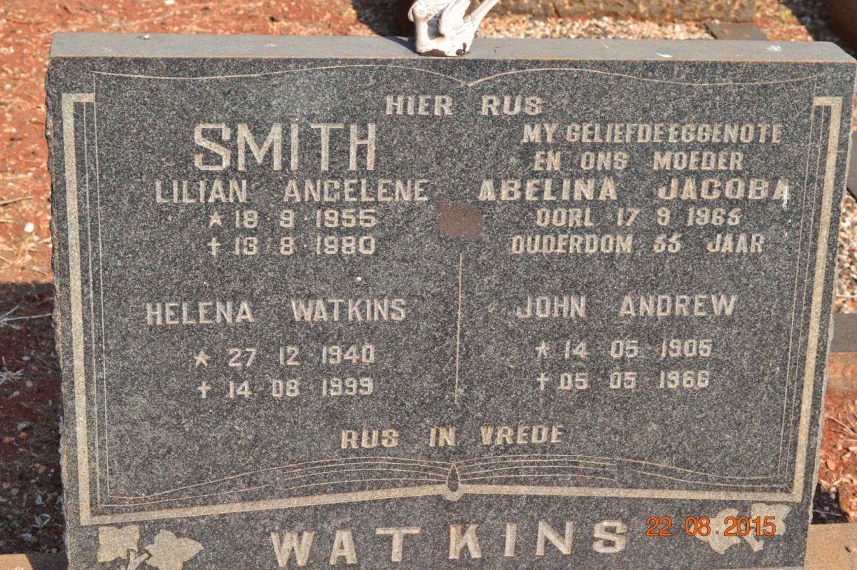 WATKINS Abelina Jacoba -1965 :: WATKINS John Andrew 1905-1966 :: SMITH Lilian Angelene 1955-1980 :: WATKINS Helena 1940-1999