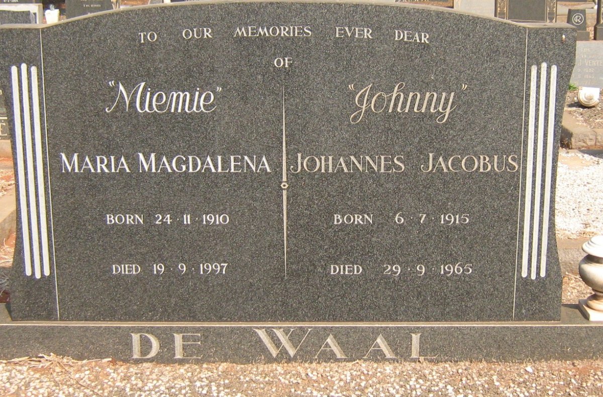 WAAL Johannes Jacobus, de 1915-1965 &amp; Maria Magdalena 1910-1997