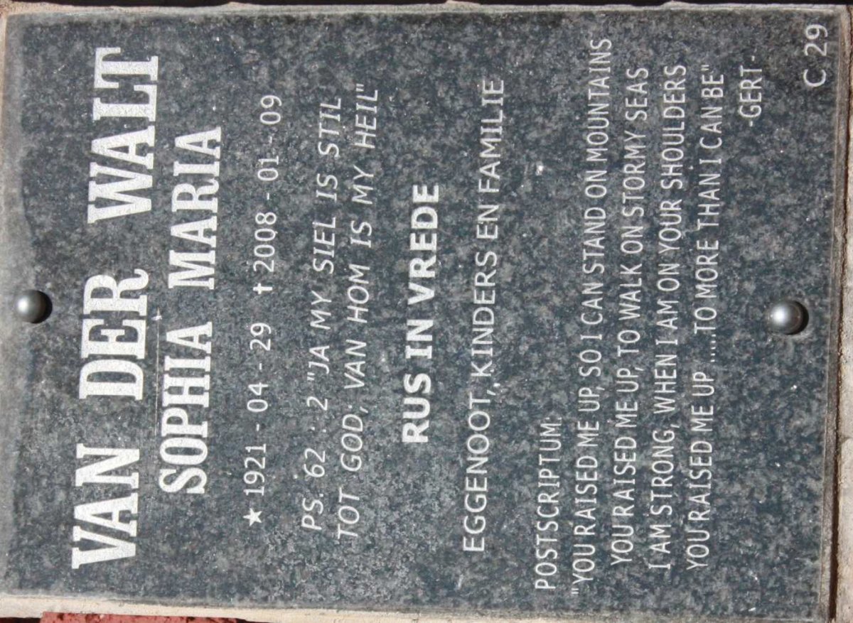 WALT Sophia Maria, van der 1921-2008