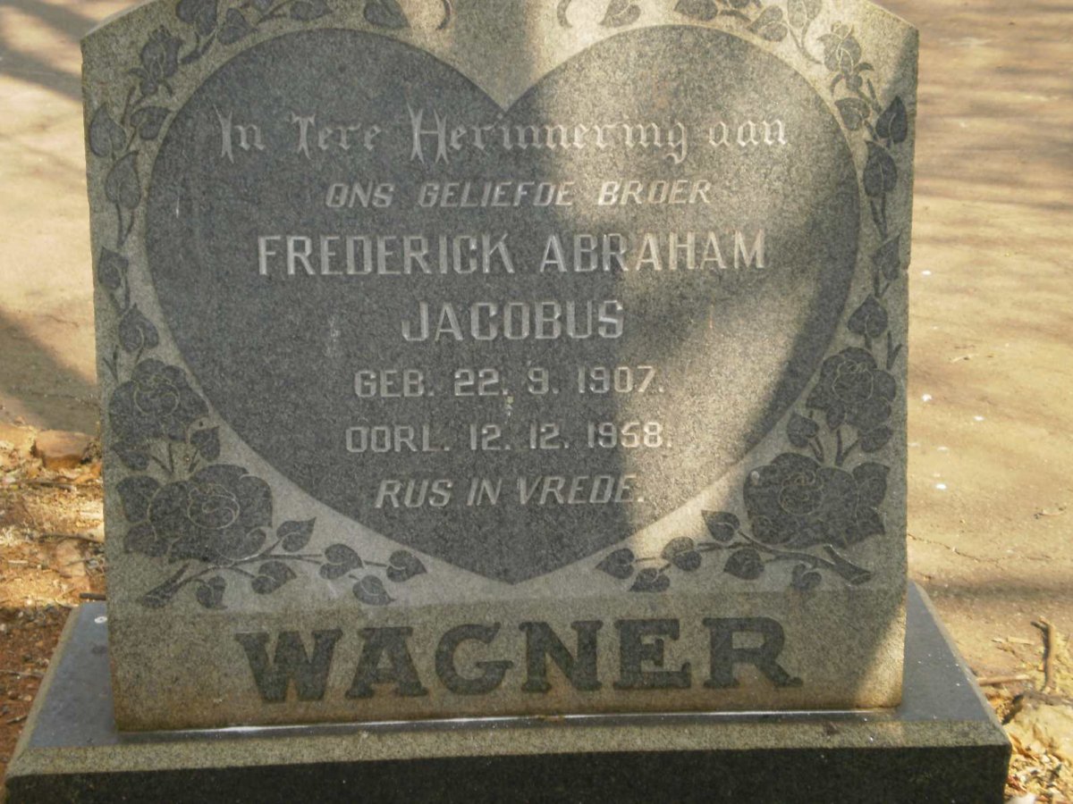 WAGNER Frederick Abraham Jacobus 1907-1958
