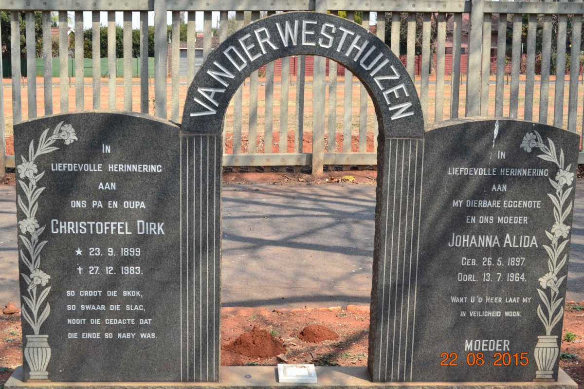 WESTHUIZEN Christoffel Dirk, van der 1899-1983 &amp; Johanna Alida 1897-1964
