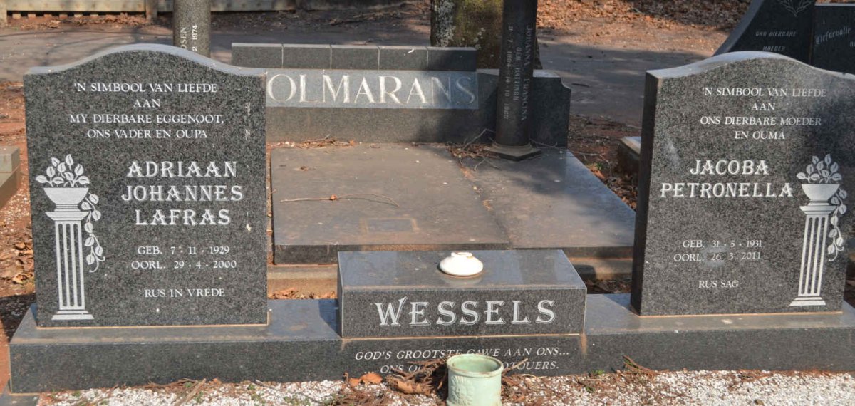 WESSELS Adriaan Johannes Lafras 1929-2000 &amp; Jacoba Petronella 1931-2011