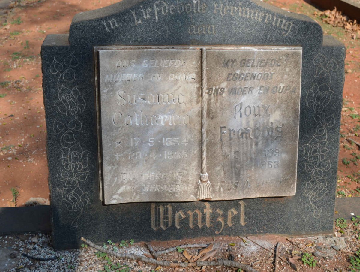WENTZEL Roux Francois 1899-1963 &amp; Susanna Catharina 1894-1965