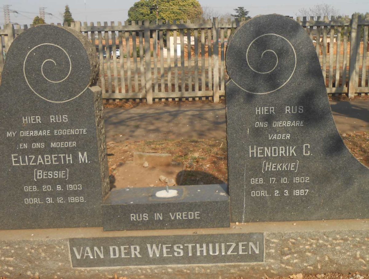 WESTHUIZEN Hendrik C., van der 1902-1987 &amp; Elizabeth M. 1903-1969
