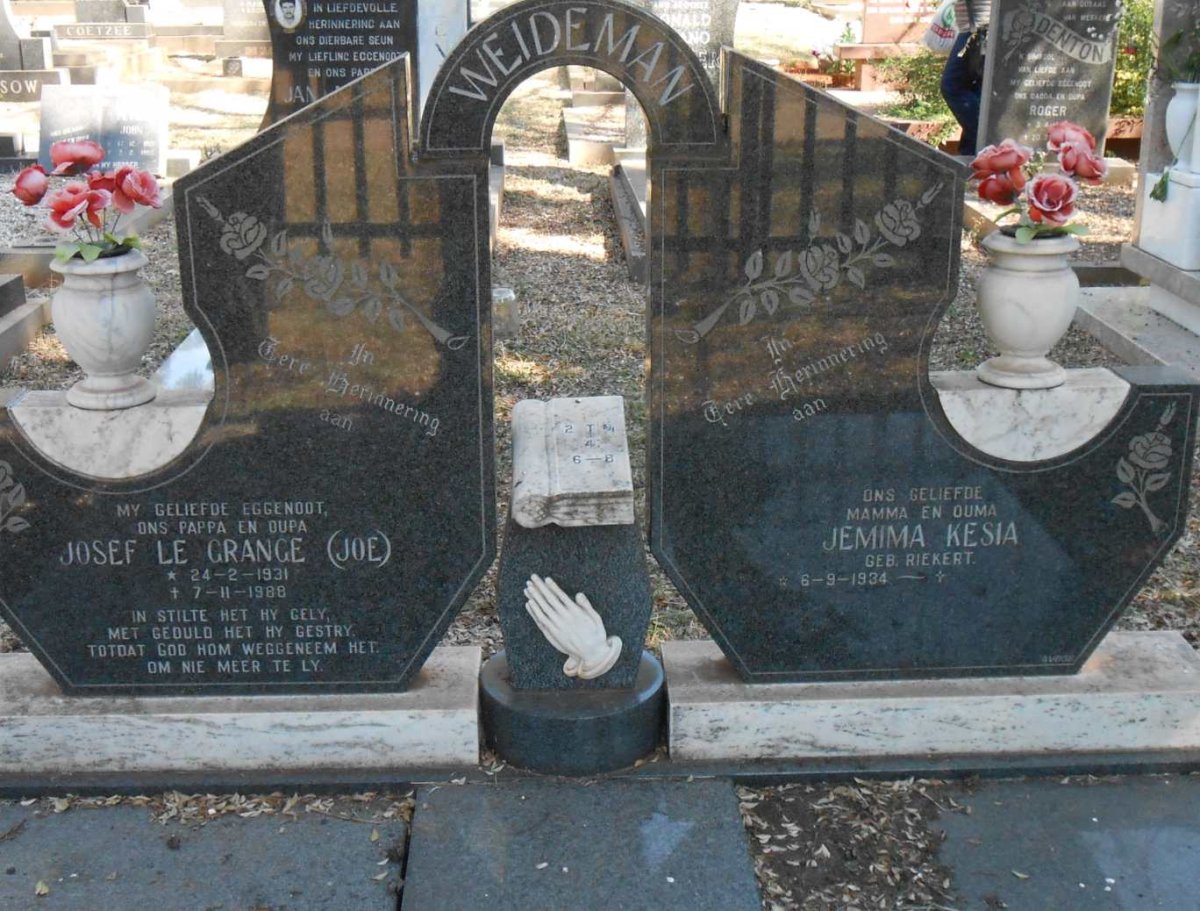 WEIDEMAN Josef le Grange 1931-1988 &amp; Jemima Kesia RIEKERT 1934-