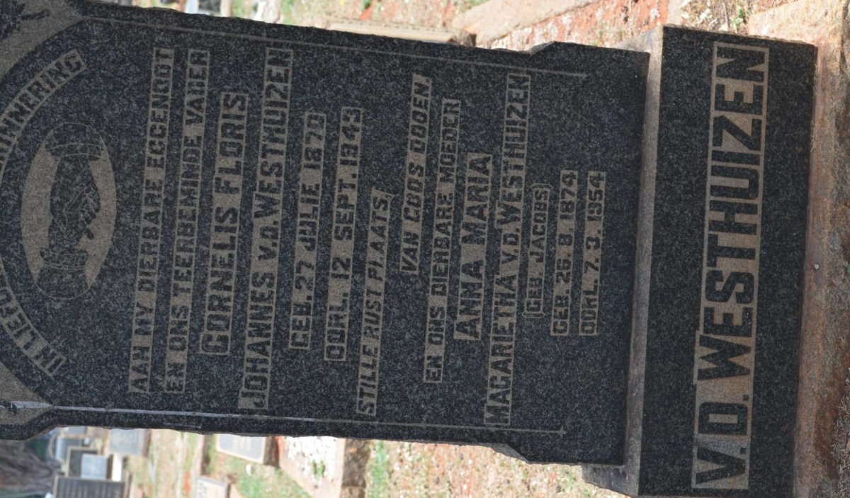 WESTHUIZEN Cornelis Floris Johannes, v.d. 1870-1943 &amp; Anna Maria Magarietha JACOBS 1874-1954