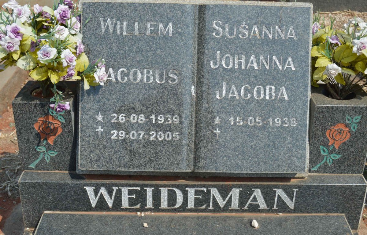 WEIDEMAN Willem Jacobus 1939-2005 &amp; Susanna Johanna Jacoba 1938-