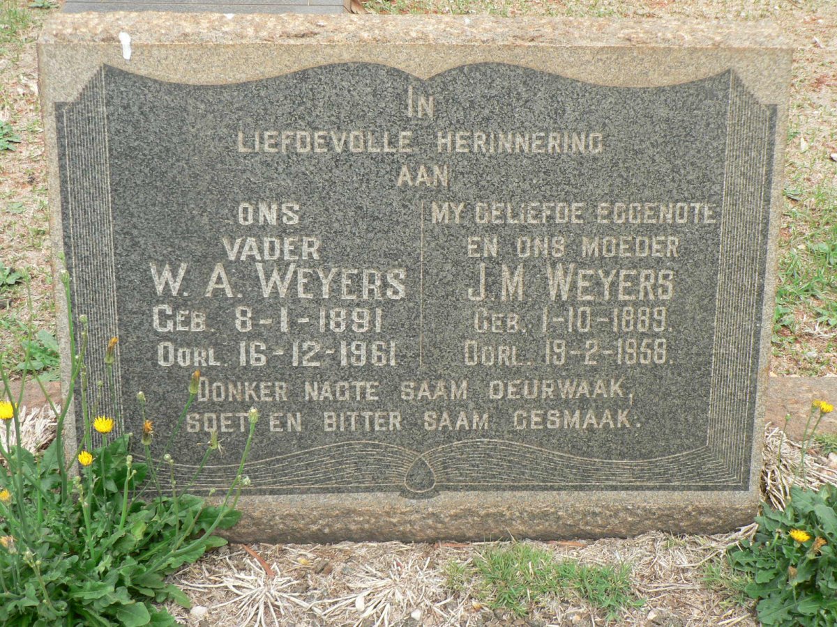 WEYERS W.A. 1891-1961 &amp; J.M. 1889-1958