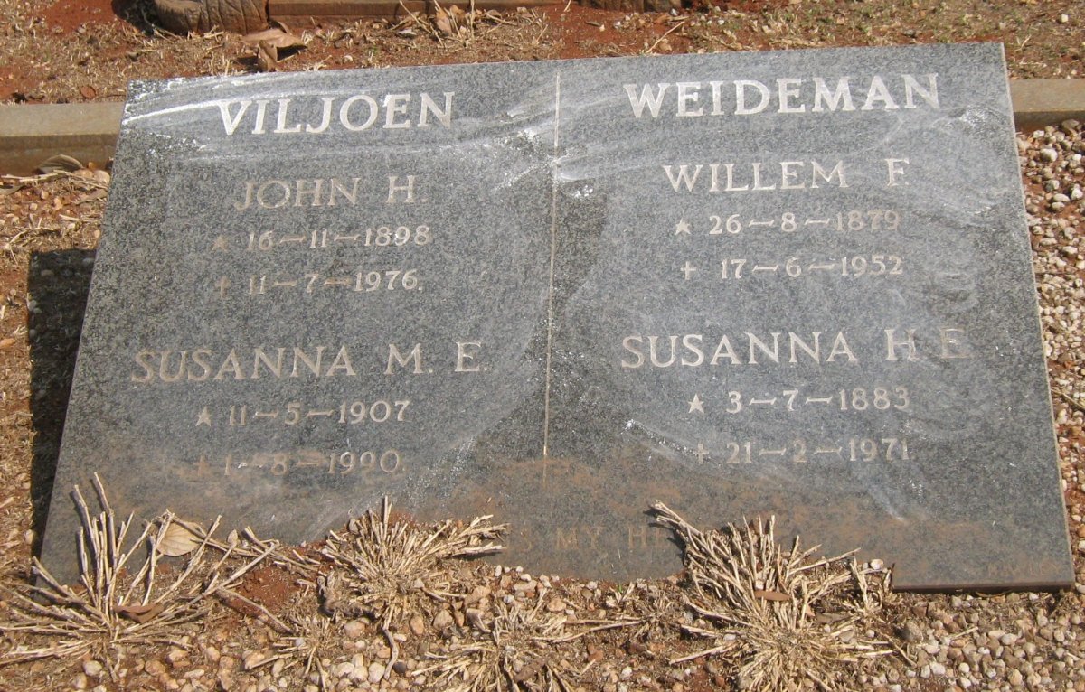 WEIDEMAN Willem F. 1879-1952 &amp; Susanna H. 1883-1971 :: VILJOEN John H. 1898-1976 &amp; Susanna M.E. 1907-1990