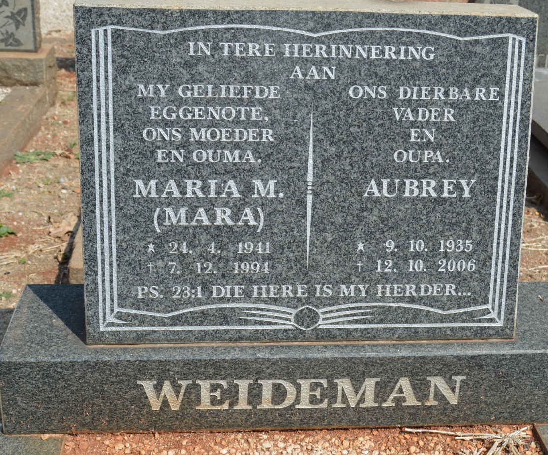 WEIDEMAN Aubrey 1935-2006 &amp; Maria M. 1941-1994