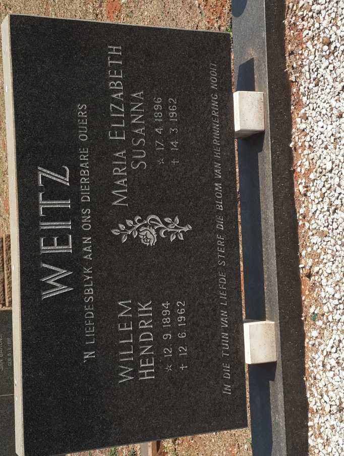 WEITZ Willem Hendrik 1894-1962 &amp; Maria Elizabeth Susanna 1896-1962