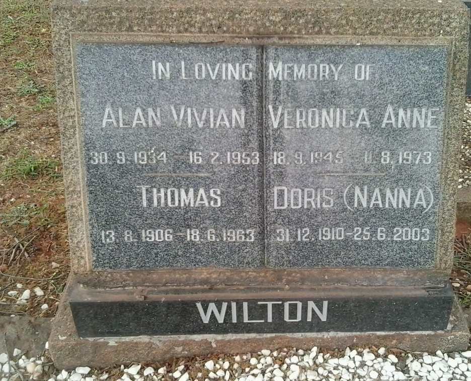 WILTON Thomas 1906-1963 &amp; Doris 1910-2003 :: WILTON Alan Vivian 1934-1953 &amp; Veronica Anne 1945-1973 