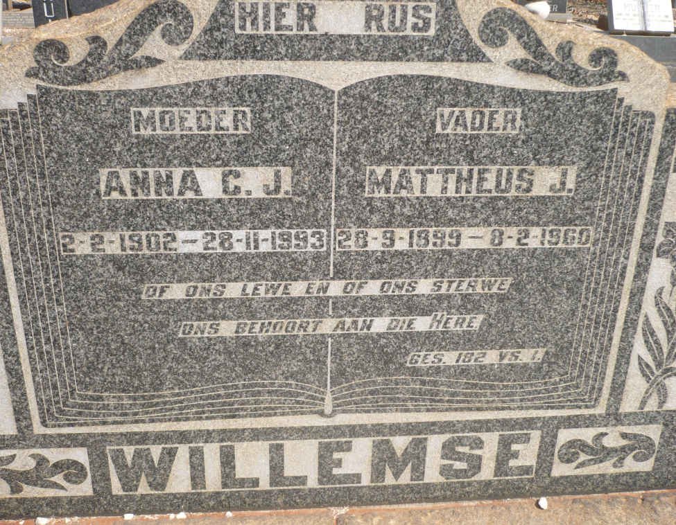 WILLEMSE Mattheus J. 1899-1960 &amp; Anna C.J. 1902-1993