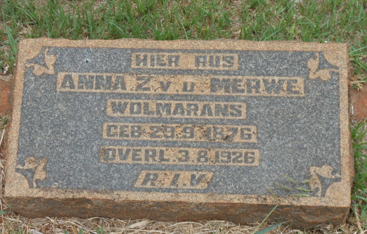 WOLMARANS Anna Z. v.d. Merwe 1876-1926