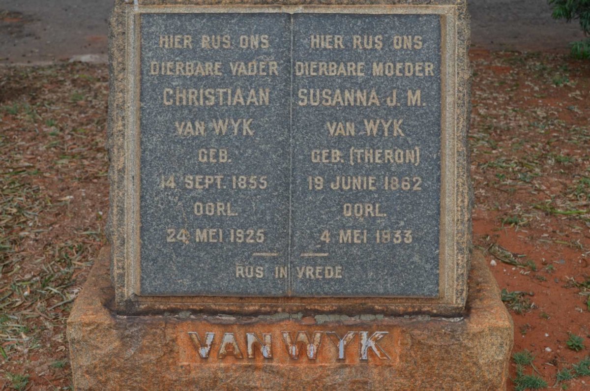 WYK Christiaan, van 1855-1925 &amp; Susanna J.M. THERON 1862-1933