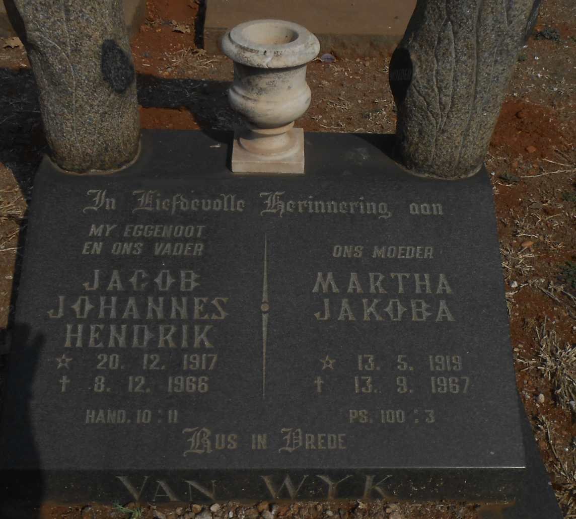 WYK Jacob Johannes Hendrik, van 1917-1966 &amp; Martha Jakoba 1919-1967