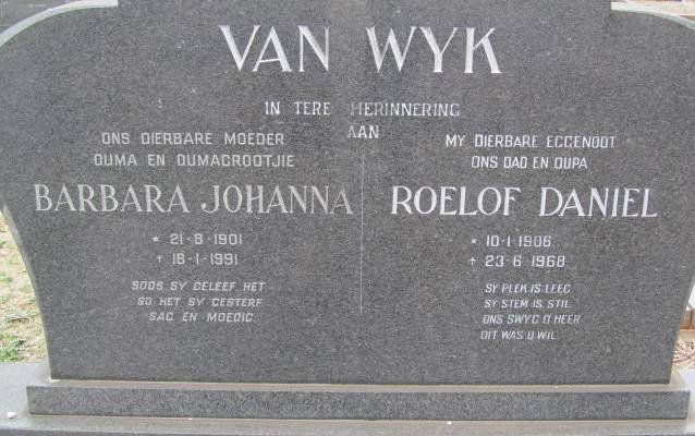 WYK Roelof Daniel, van 1906-1968 &amp; Barbara Johanna 1901-1991