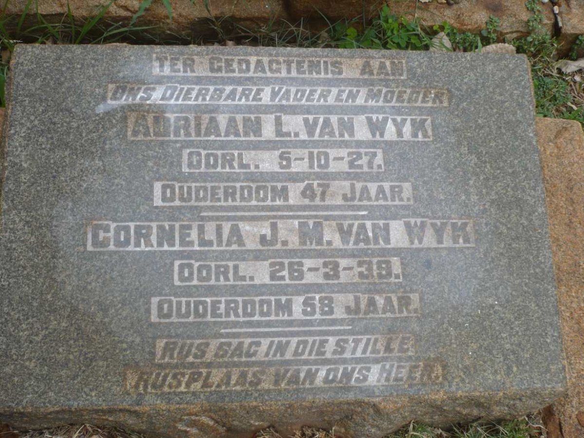 WYK Adriaan L., van -1927 &amp; Cornelia J.M. -1939