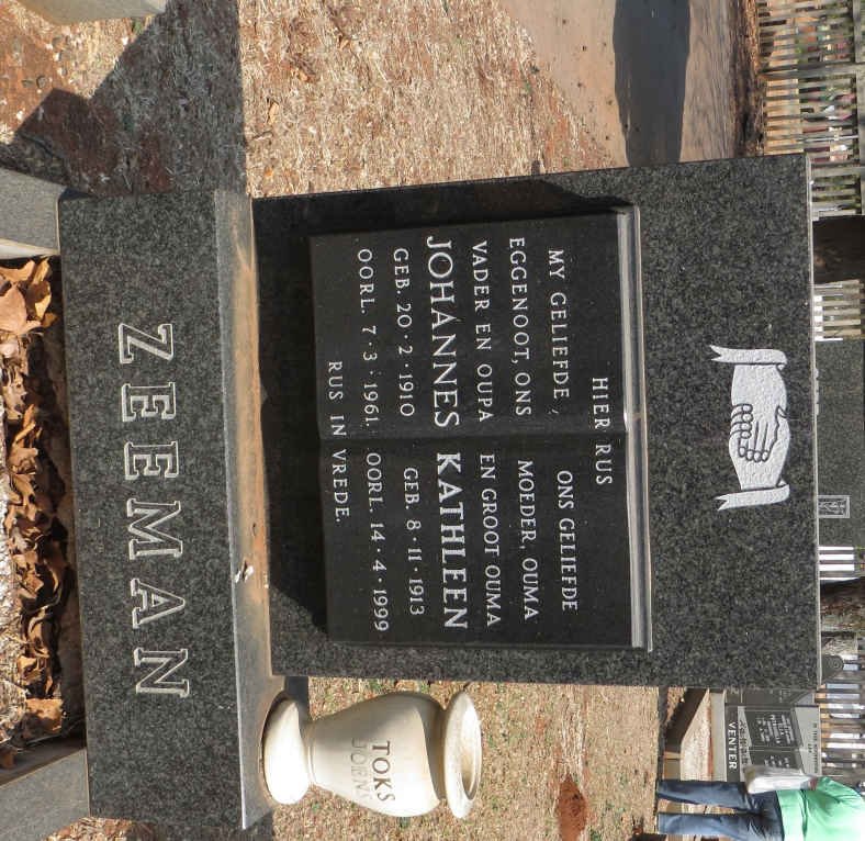 ZEEMAN Johannes 1910-1961 &amp; Kathleen 1913-1999
