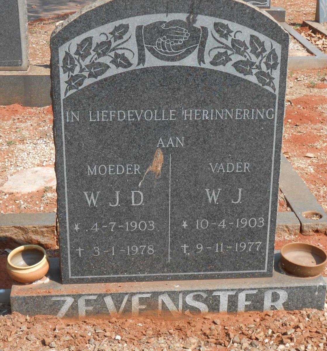 ZEVENSTER W.J. 1903-1977 &amp; W.J.D. 1903-1978