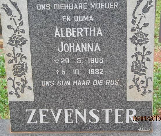 ZEVENSTER Albertha Johanna 1908-1982
