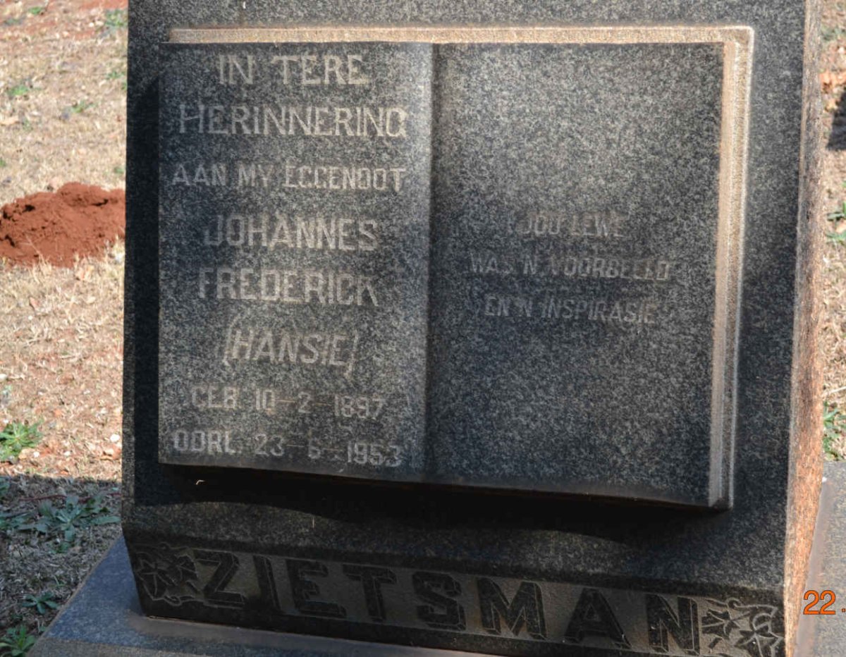 ZIETSMAN Johannes Frederick 1897-1953