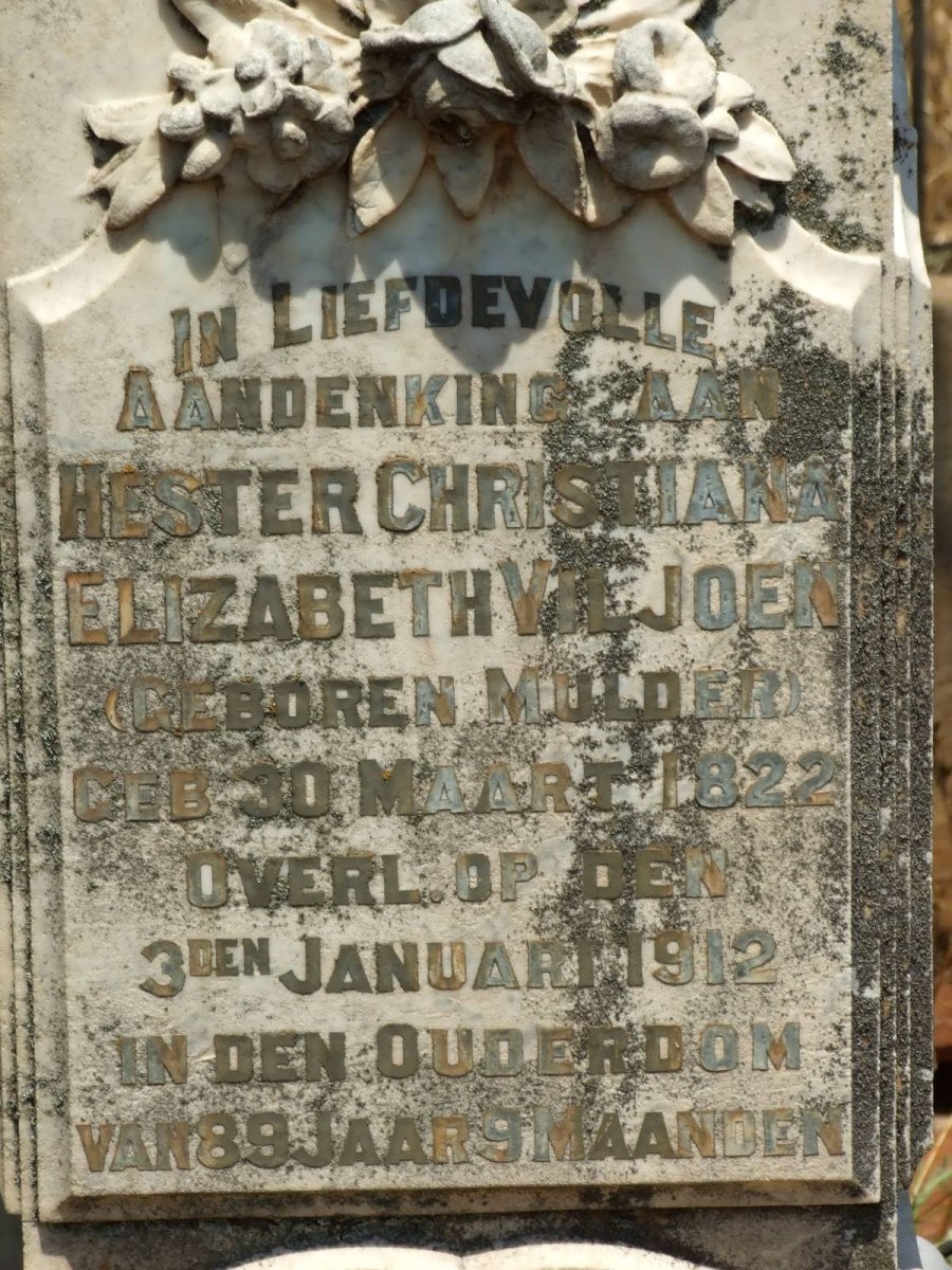 VILJOEN Hester Christiana Elizabeth nee MULDER 1822-1912
