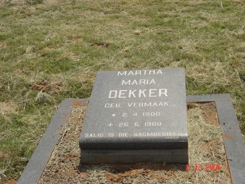 DEKKER Martha Maria nee VERMAAK 1900-1980