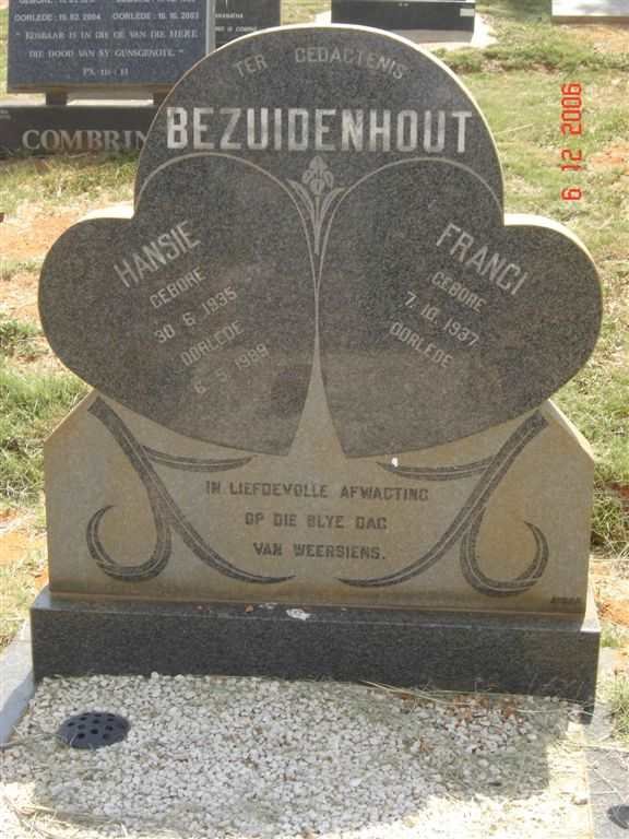 BEZUIDENHOUT Hansie 1935-1989 &amp; Franci 1937-