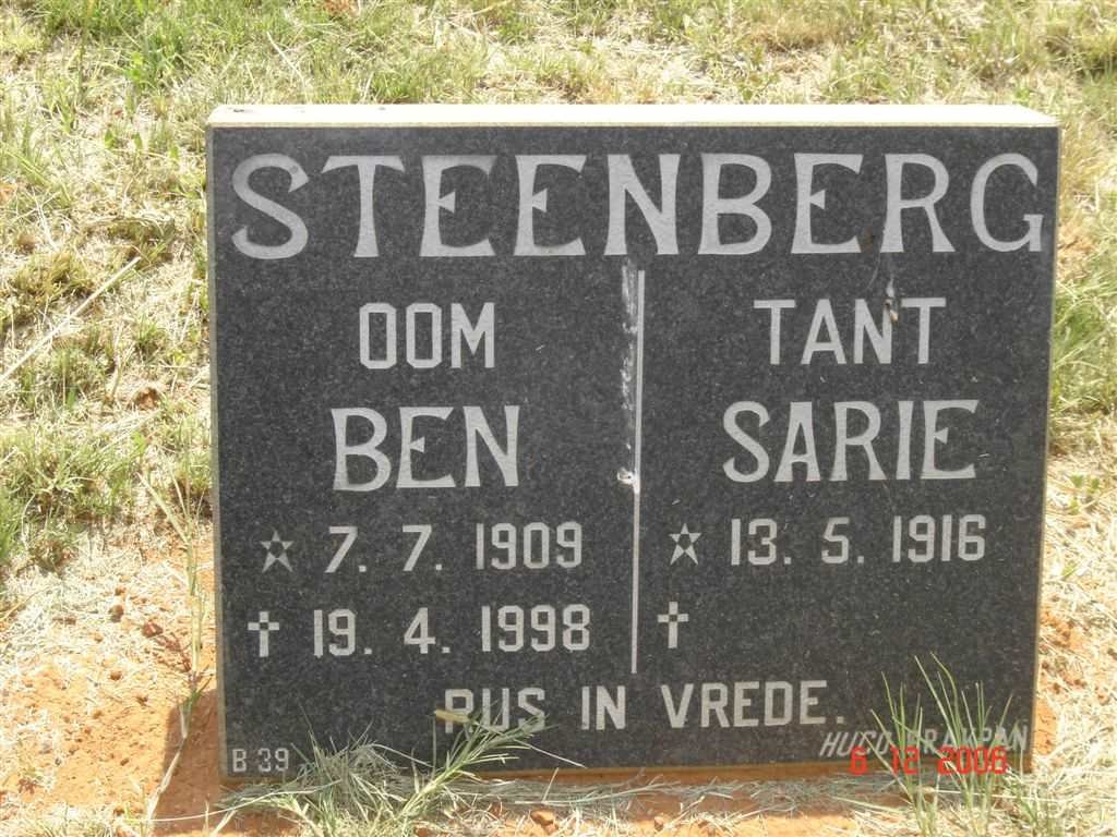 STEENBERG Ben 1909 - 1998 &amp; Sarie 1916 -