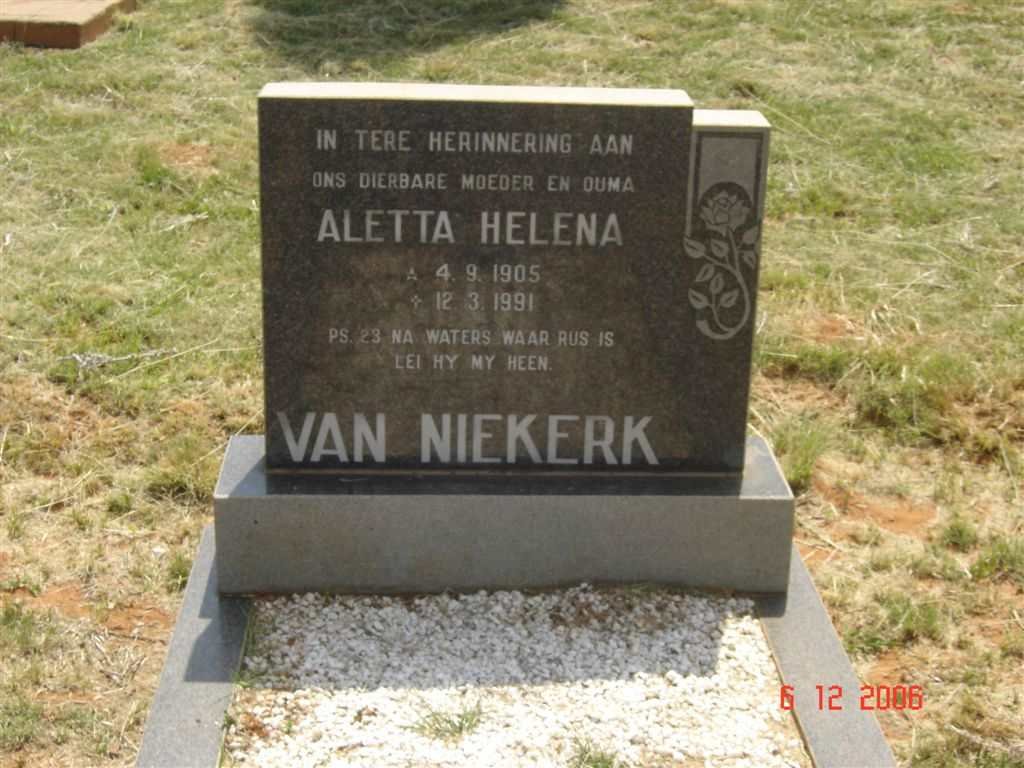 NIEKERK Aletta Helena, van 1905-1991