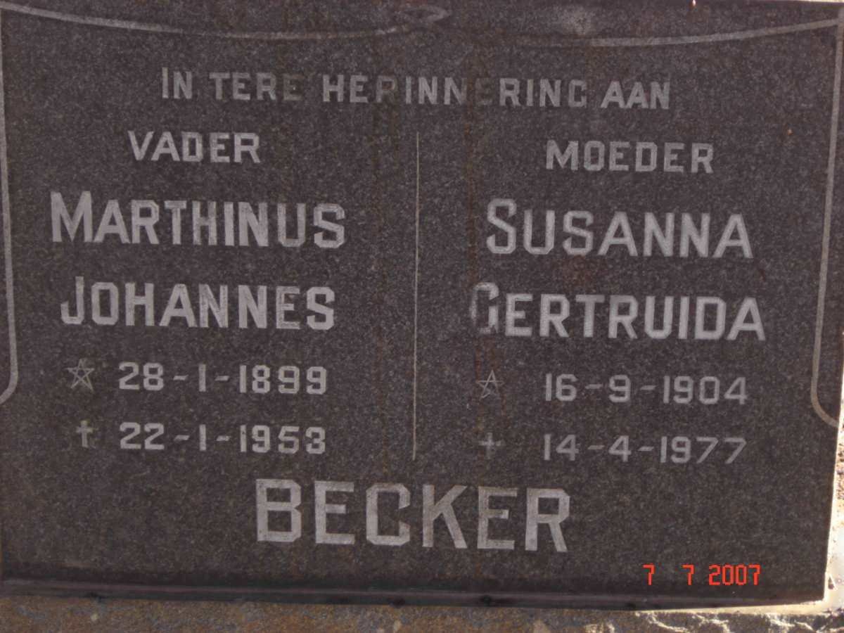 BECKER Marthinus Johannes 1899-1953 &amp; Susanna Gertruida  1904-1977
