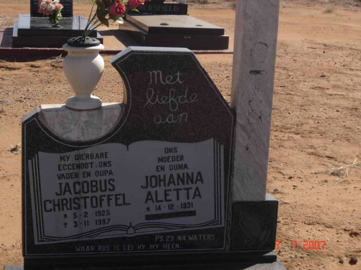 BOTHA Jacobus Christoffel 1925-1997 &amp; Johanna Aletta 1931-