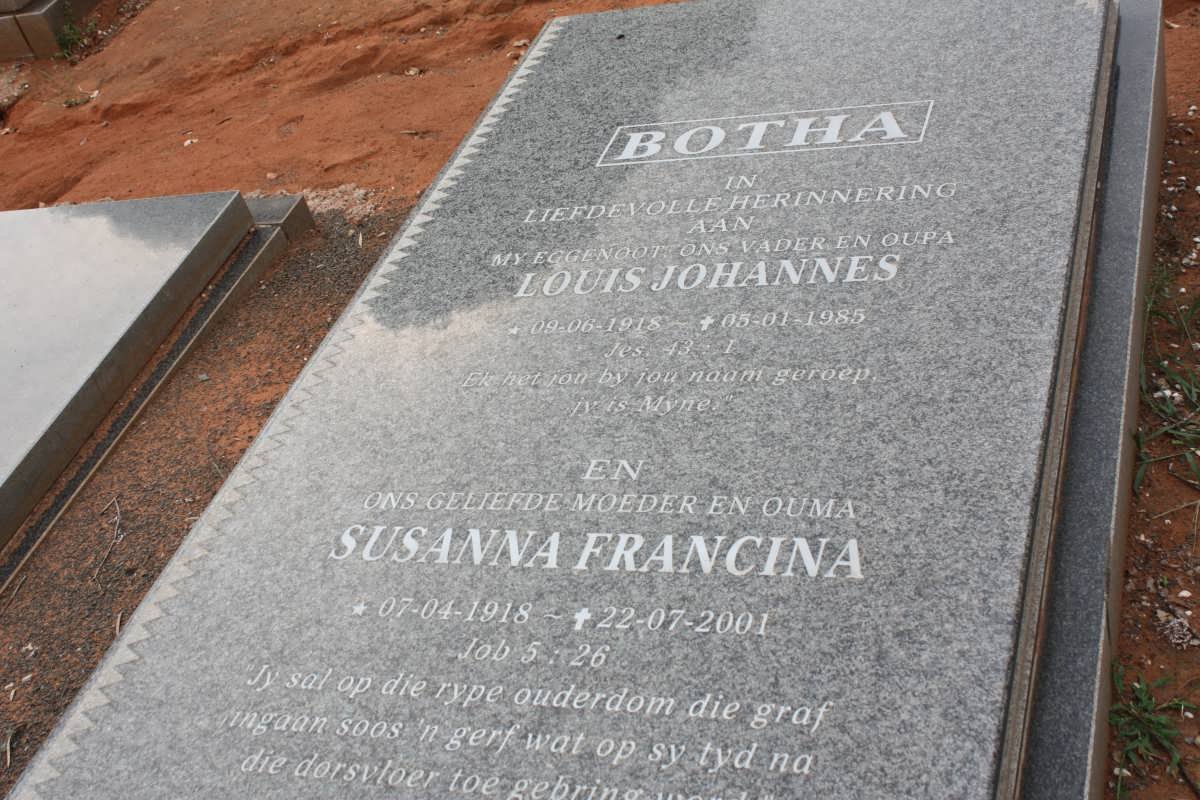 BOTHA Louis Johannes 1918-1985 &amp; Susanna Francina 1918-2001