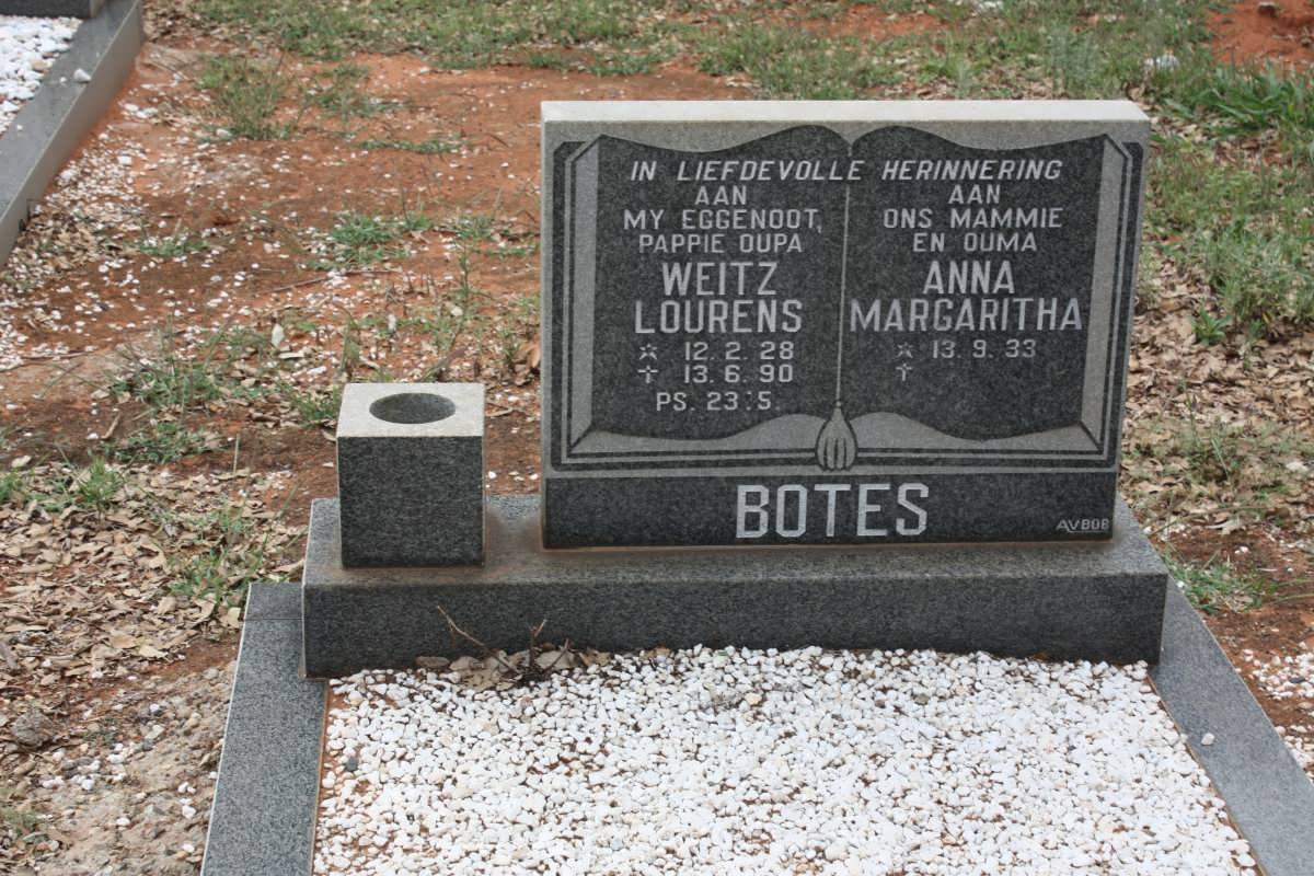 BOTES Weitz Lourens 1928-1990 &amp; Anna Margaritha 1933-