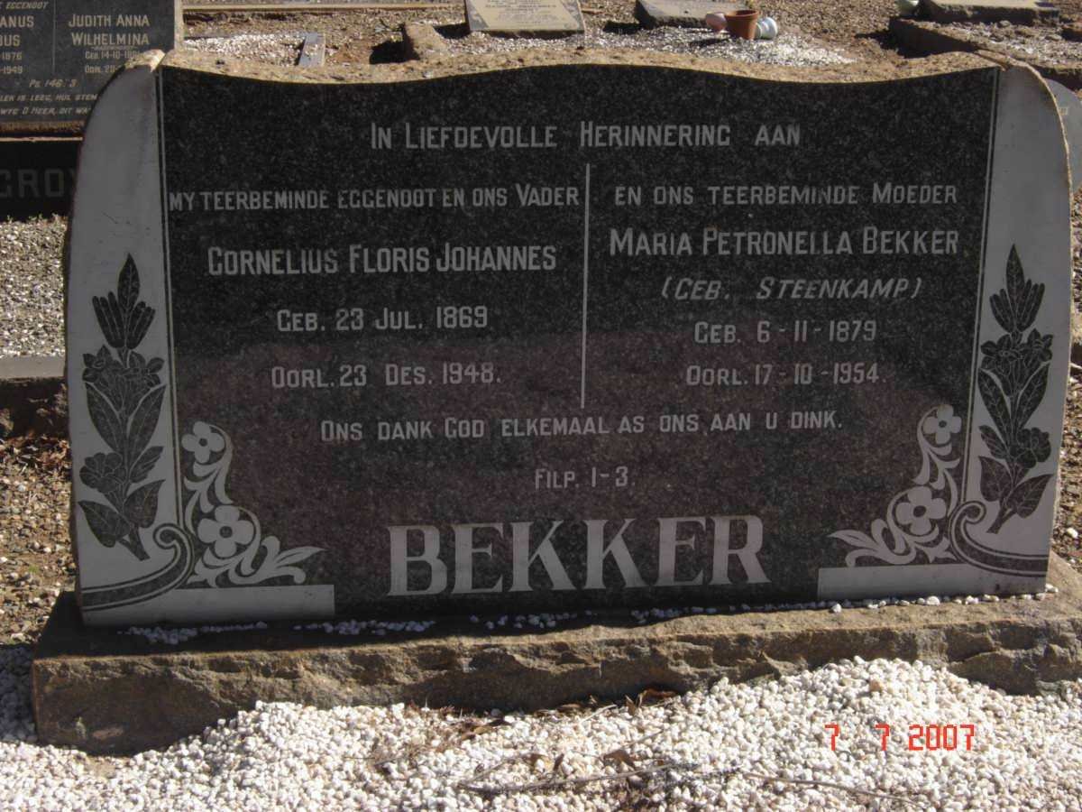 BEKKER Cornelius Floris Johannes 1869-1948 &amp; Maria Petronella STEENKAMP 1879-1954