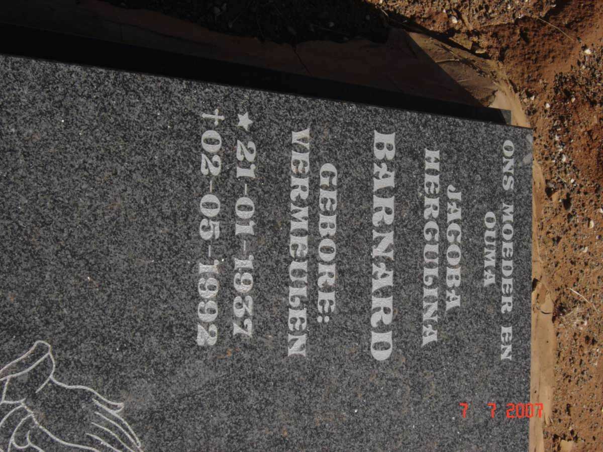 BARNARD Jacoba Herculina nee VERMEULEN 1937-1992